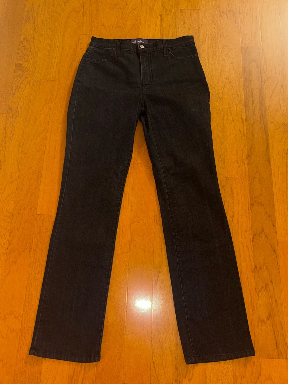 NYDJ Women's Black High Waisted Straight Leg Jeans with Embellished Pockets